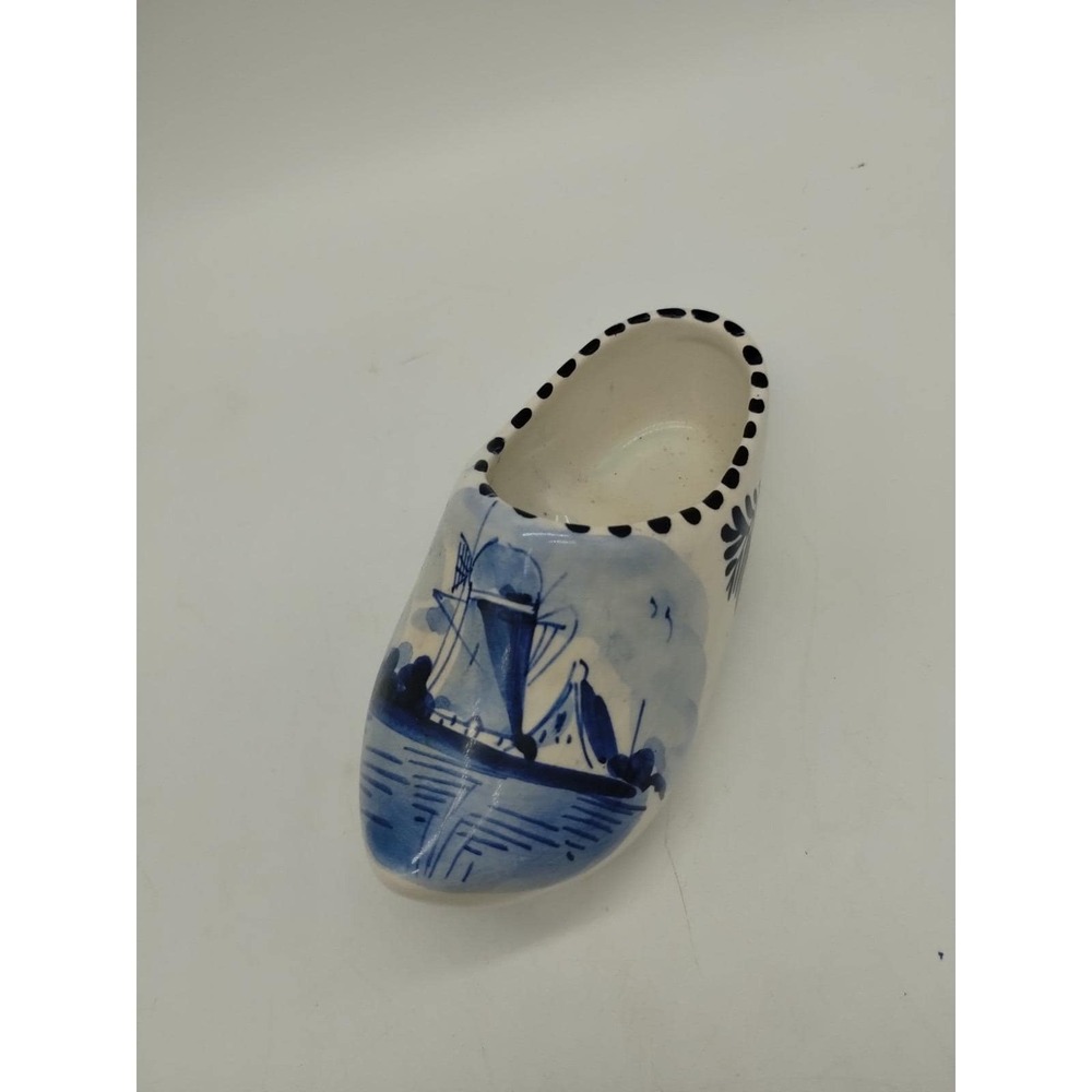 Vintage White Blue Delft Clog Handpainted Porcelain Ceramic Holland Dutch Shoe